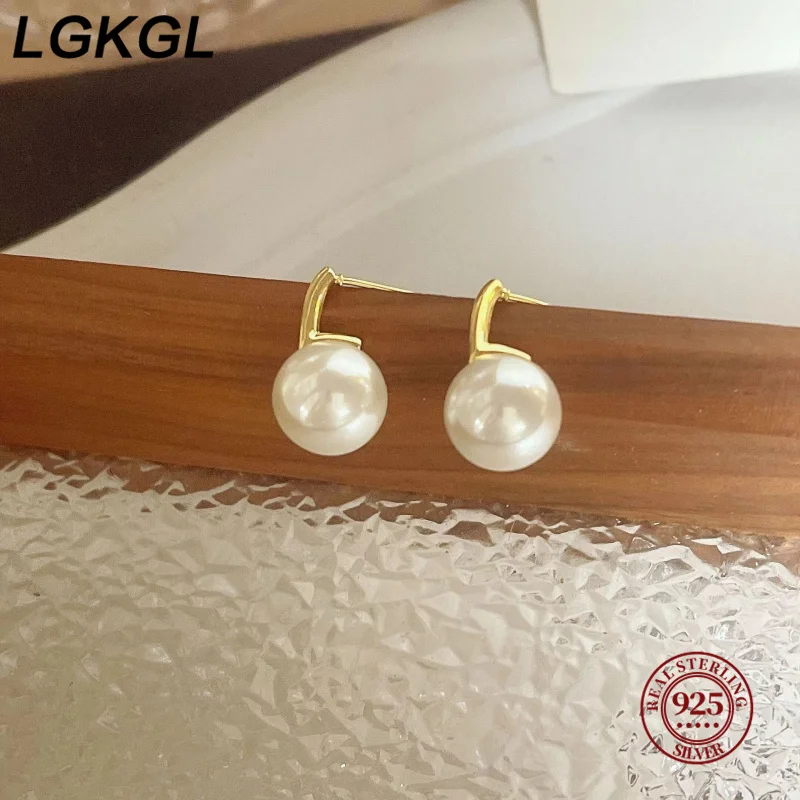 925 Sterling Silver Pearl Earrings Simple Style Glitter Pearl Ear Hooks Woman Temperament Party Birthday Gift Exquisite Jewelry