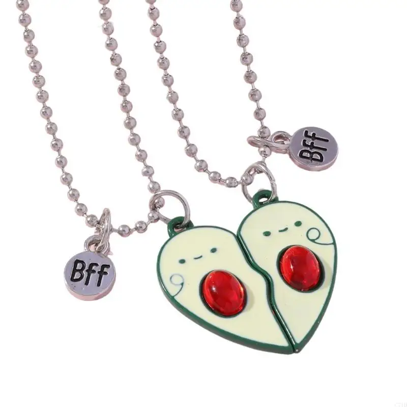 Set of 2 Best Friend Avocado Pendant Necklace Avocado Heart Necklace Friendship Pendant Neckchain Gift for Women