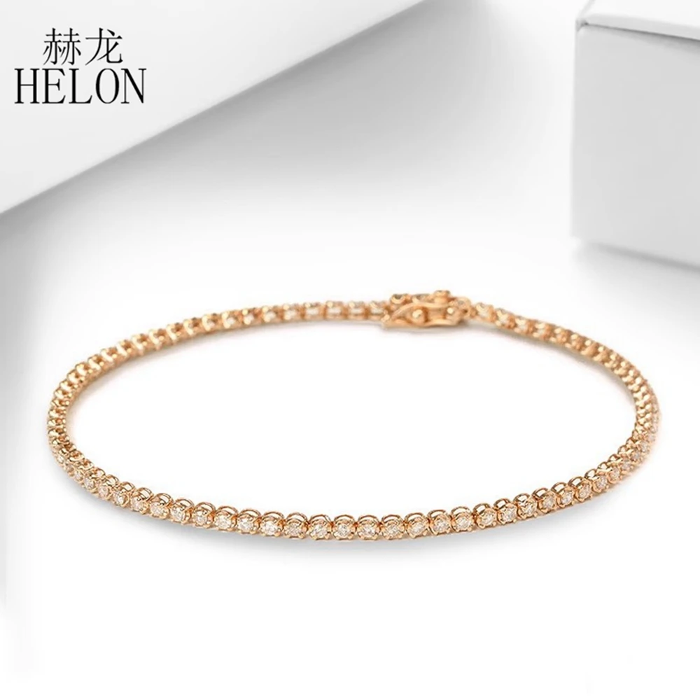 HELON Moissanite Bracelet for Women Solid 18K 14k 10K Yellow Gold Moissanite Diamonds Tennis Bracelet Anniversary Christmas Gift