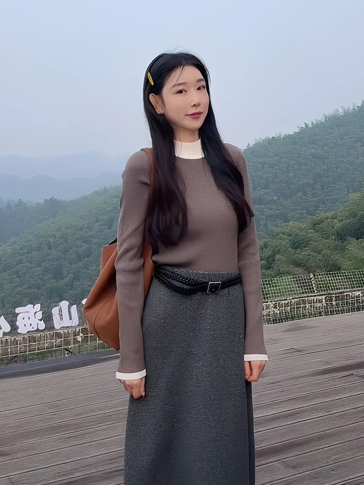 

OUDOEE Color Blo Knitted Sweater Women's Spring New Warm Inner Wear Base irt Top Casual Loose Fit Soft Polyester