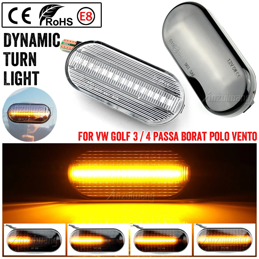 Indicador lateral dinámico Led, luz de señal de giro para VW Bora Golf 3 4 Passat 3BG Polo 6N SEAT Ibiza Leon Skoda Ford, 2 piezas