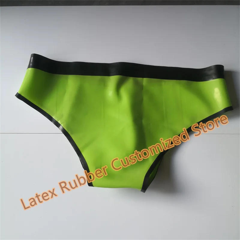 Latex shorts groen met zwarte slips cosplay kostuums voor gemiddelde slijtage aanpassen 0,4 mm sexy lingerie cosplay kostuums voor mannen