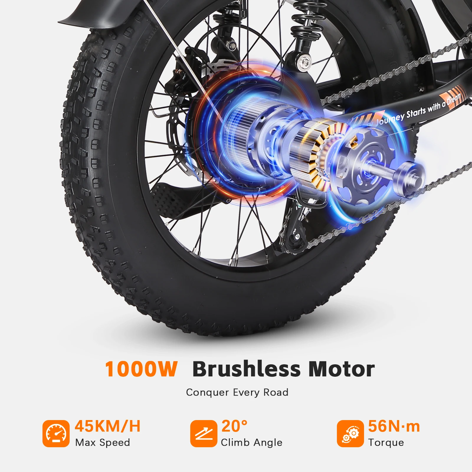 Fat Tire Elektrofahrrad 48V 1000W 19,2Ah Langstrecken-E-Bike für Herren 45KM/H 20 Zoll Moped-Style Mountain E-Bike – Detail 3