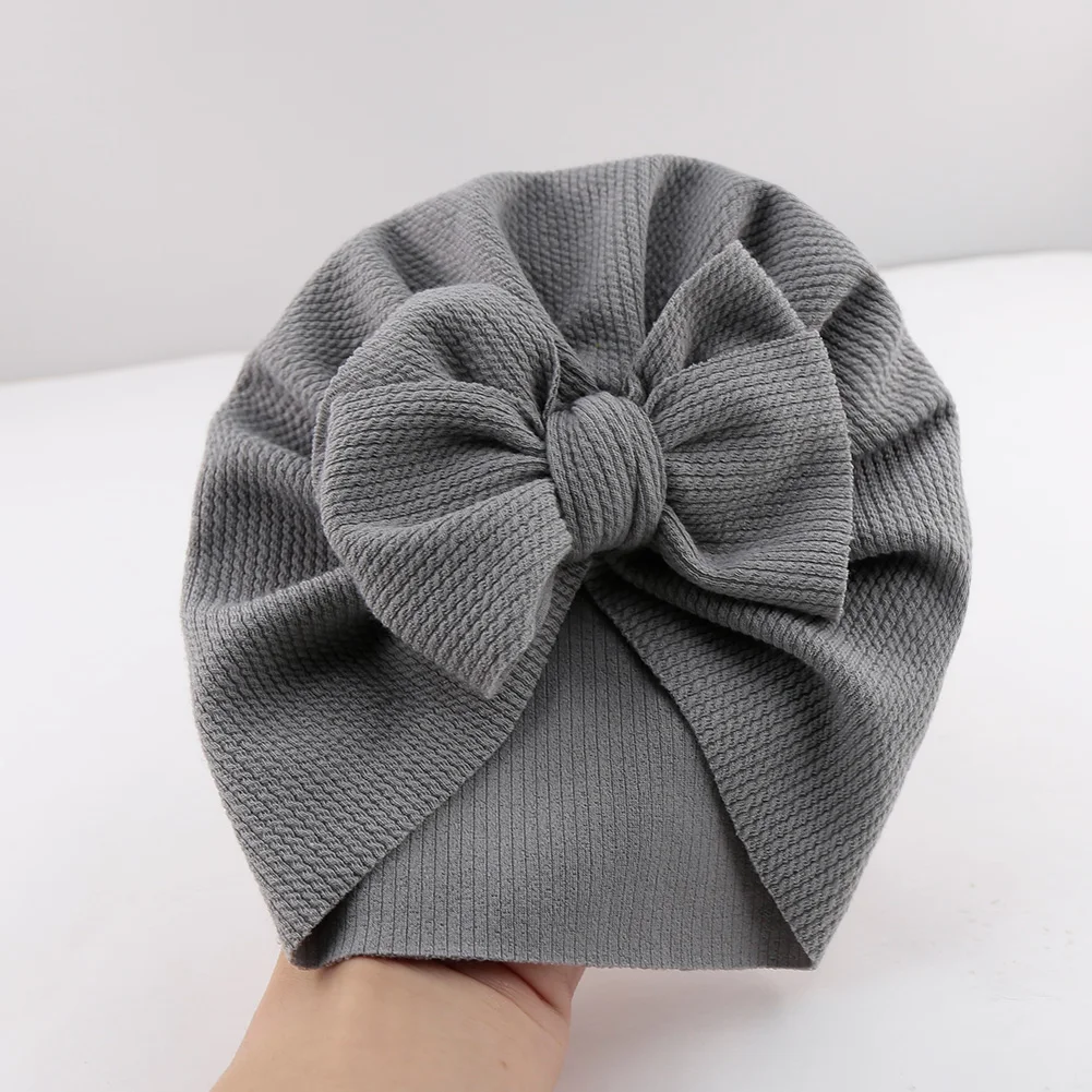 Solid Ribbed Turban Baby Hats Bow Topknot Caps for Newborn Bos Girls Toddler Beanies Hospital Headwraps Kids Hair Accessories