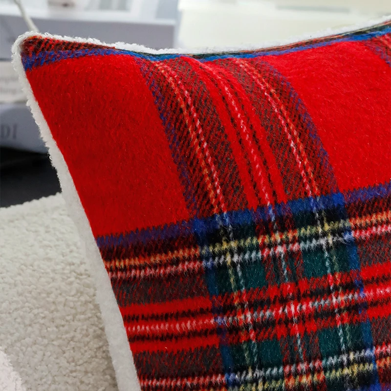 Cushion Cover Retro Red/Green Plaid-Single 30x50cm Christmas Supplies Home Decoration Pillow Cover for Indoor Sofa Pillowcase