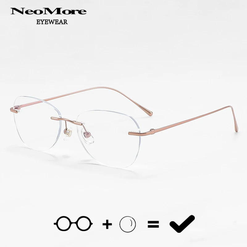 

Cat Eye Frameless Titanium Alloy Glasses Ultra Light Optical Lenses with Recipe Glasses Women's Prescription Multifocal Eyewear