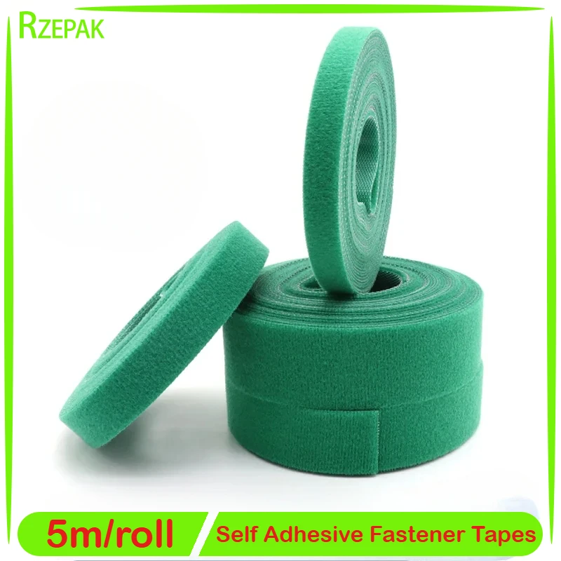 5m/roll Cable Ties Reusable Loop Bundle Self Adhesive Green Nylon Strap Organizer Clip Wire Holder Management Fastening Tape