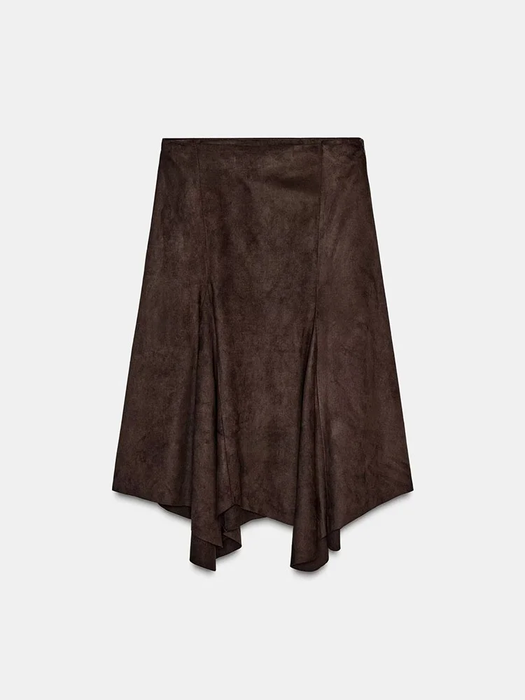 

Spring 2026 Women's Faion Asymmetric Velvet Effect Midi Skirt Ele New Arrival Ethnic Stage Costume Tangerine Dr