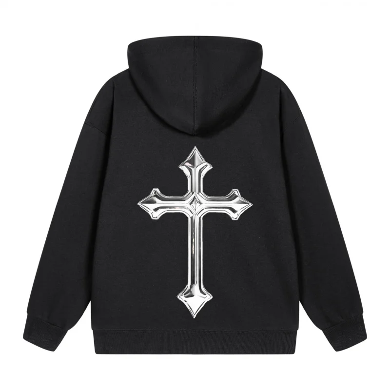 Sweat à capuche zippé pour hommes Sweat à capuche noir avec conception croisée 2025 Nouveau style décontracté pour couples Style décontracté et ample