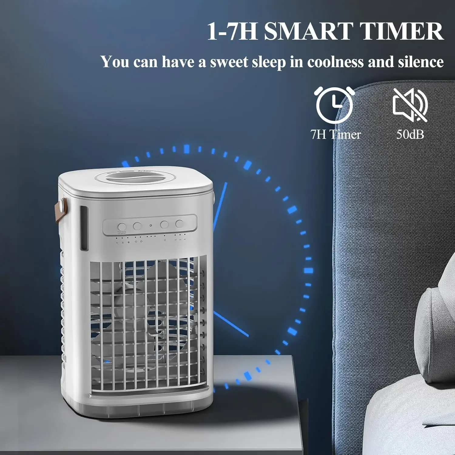 Air Conditioners, 3-1 Mini Evaporative Air Cooler w/Remote, 1.2L  Tank & 2 Ice Boxes, 7H Timer, USB Charging, 3 Speeds &