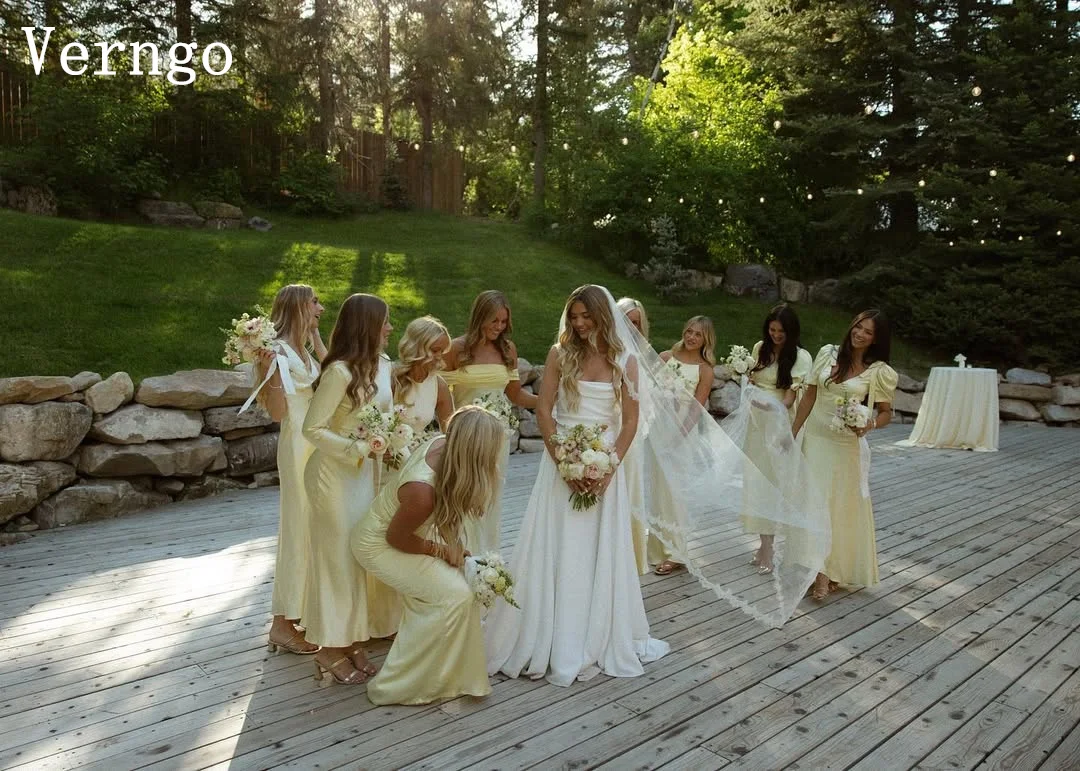 Verngo-vestido de novia de crepé marfil, tirantes finos, línea A, vestidos de novia elegantes para mujer, vestidos de novia con tren personalizado