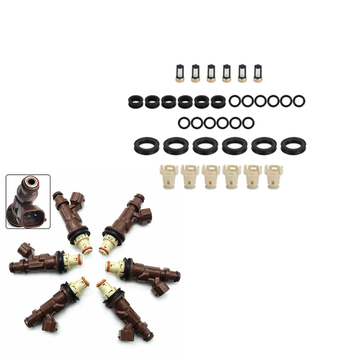 1Set/36pcs Fuel Injector Rebuild Kits O-Rings Seals Filters Caps for Toyota 3.4L V6 94-04 FJ585 23209-62040 23250-62040