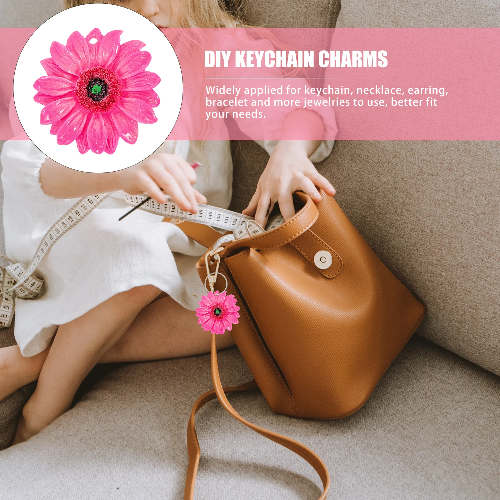 

10pcs Sunflower Charms Resin Keychain Pendants Jewelry Making Accessories Diy Earring Bracelet Charm Bag Hanging Ornament Gift