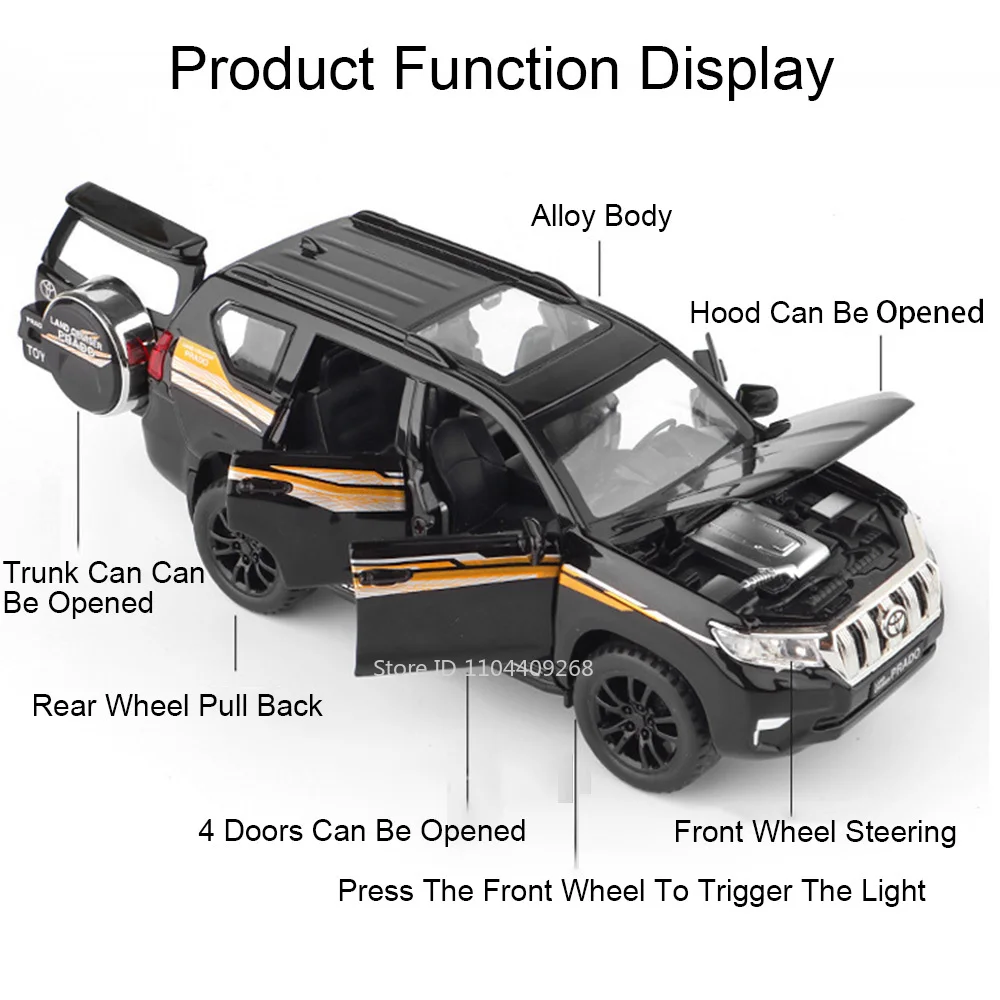 1:32 Scale Land Cruiser Pradoของเล่นตํารวจรถโลหะDiecastจําลองยานพาหนะดึงกลับของเล่นคอลเลกชันของขวัญวันเกิด