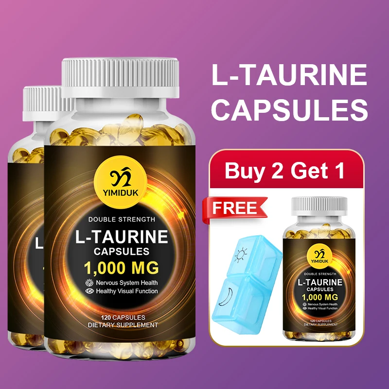 Cápsulas de Taurina YIMIDUK 1000mg, Apoya la Salud Ocular, la Función del Sistema Nervioso, la Alerta Mental, Reduce la Fatiga y Mejora la Concentración