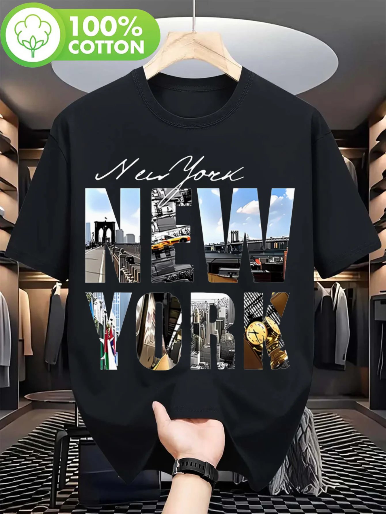 

Men'S New York Graphic Tee - 100% Cotton Soft Breathable T-Shirt with Iconic NYC Skyline Print, Round Neck Casual Comfortable Te