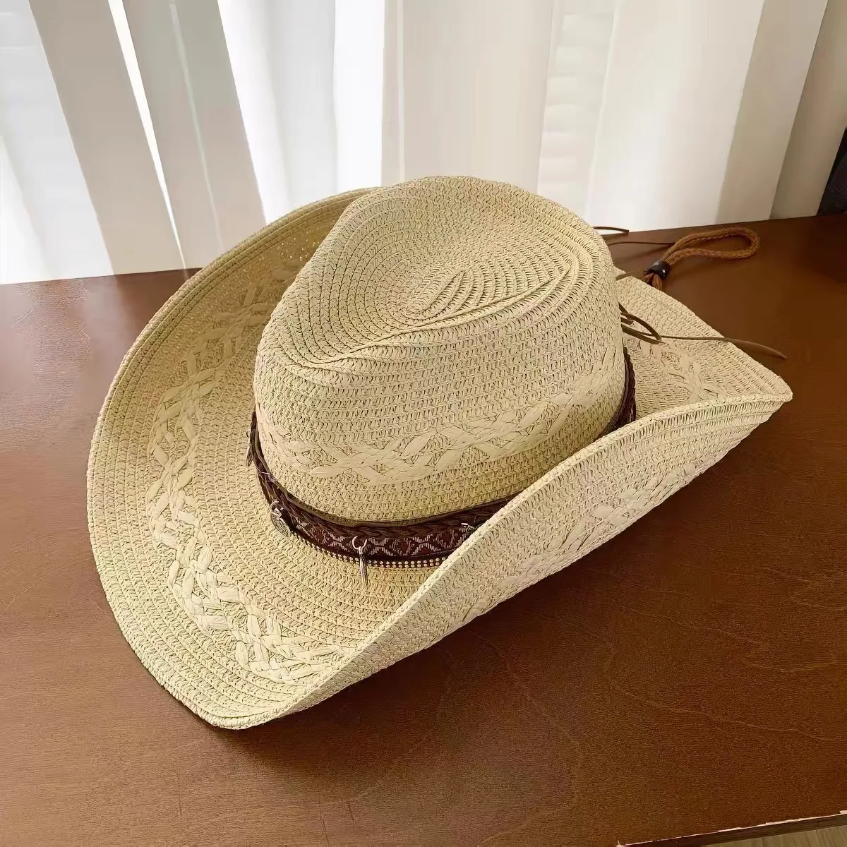 Straw Hat Womens Wide Brim for Beach Summer Travel Sun Protection Outdoor Hiking Adjustable Fit Natural Papyrus 36 38 11