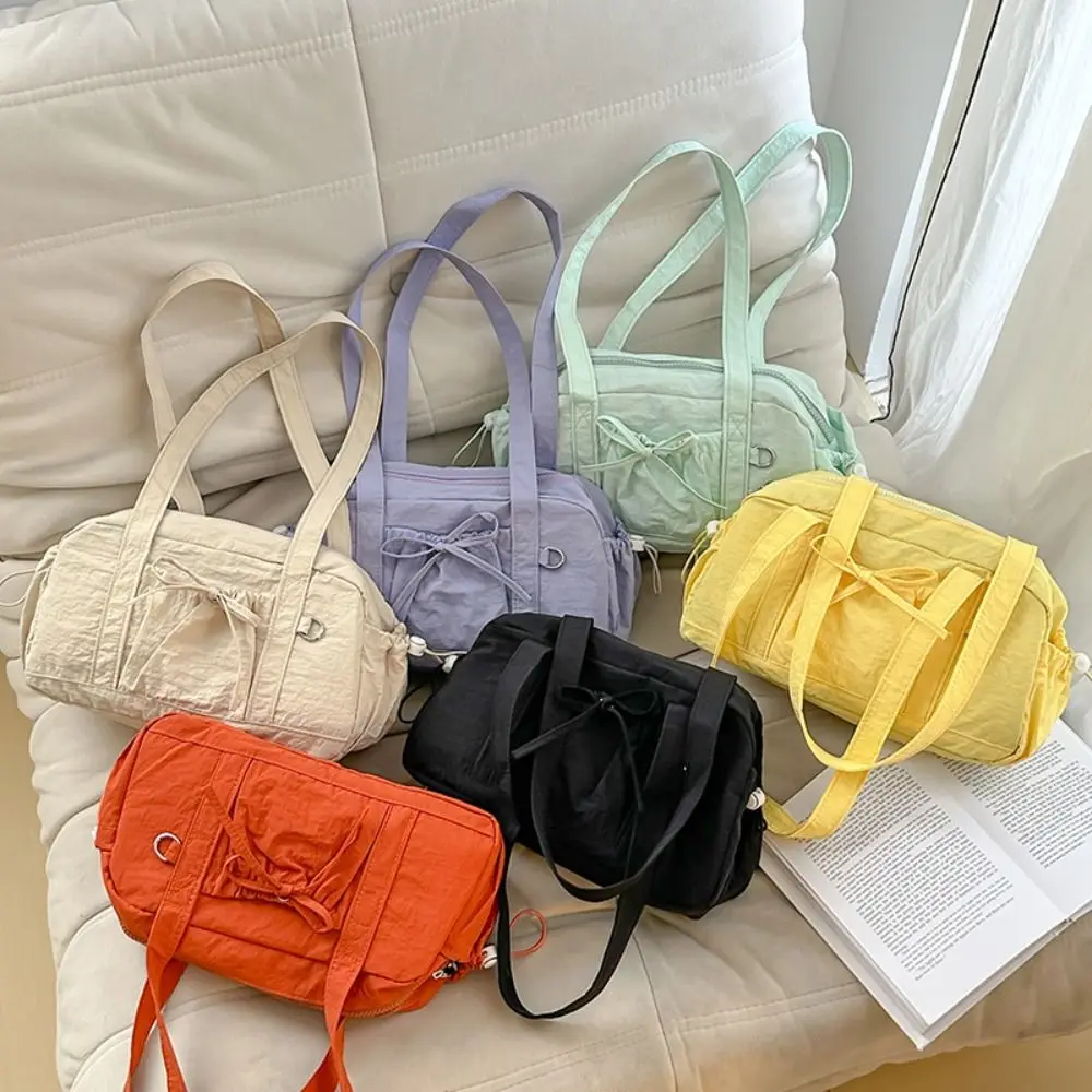 

Korean Style Bow Nylon Shoulder Bag Solid Color Large Capacity Travel Luggage Bag Women Handbag Tote Bag Travel Storage Bag