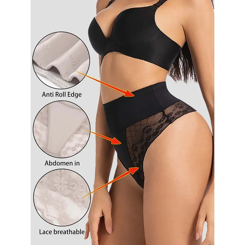 Damen Shapewear Thong Panties mit Hoher Taille, Flacher Bauch und Po-Lifting-Effekt, Körperformende Unterwäsche, Postpartum Bauchformende Höschen