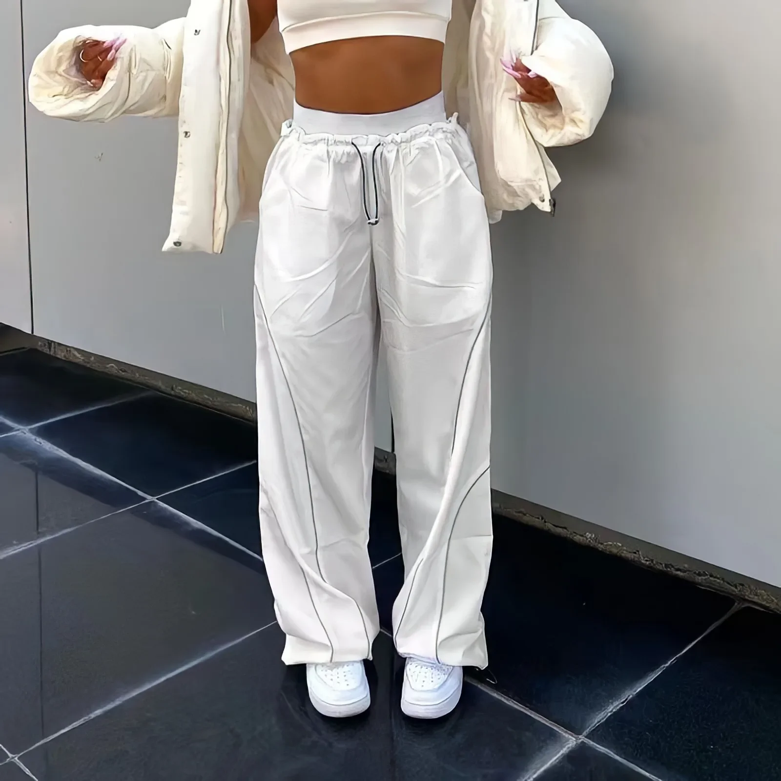 

White Pants Women Jogging Y2k Streetwear High Waist Sweatpants Harajuku Fashion Punk Oversize Grunge Casual Wide Leg Trousers