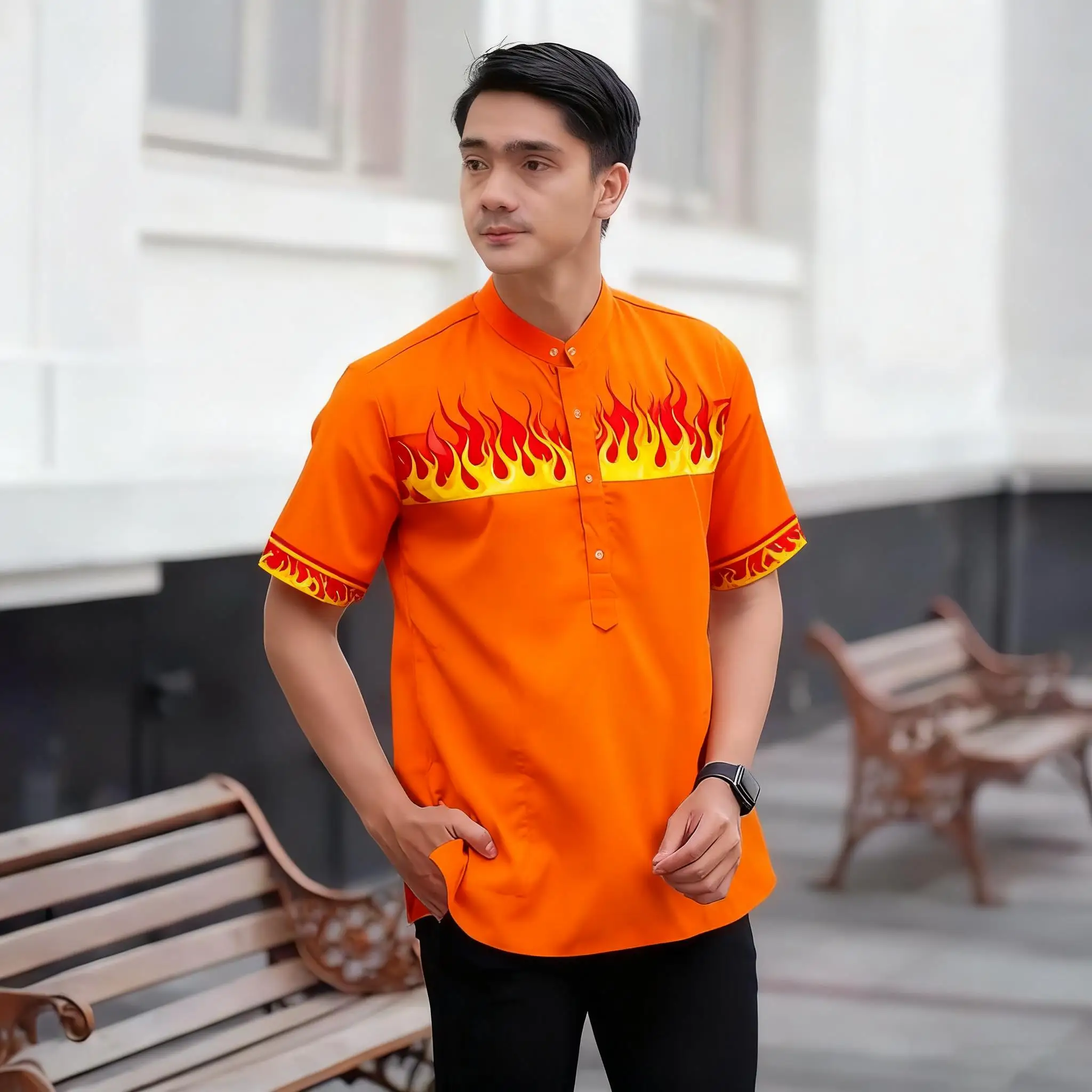 2026 رداء رجالي مسلم بأكمام قصيرة قميص عرقي نمط الوقوف طوق الملابس العربية Vetements أوم Musulman #5