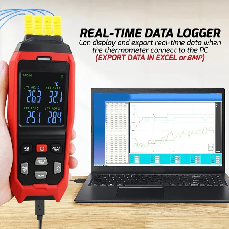 Thermocouple Thermometer  4 Channels Data Logger Thermometer K Type Temperature Logger With Alarm And Data Logging