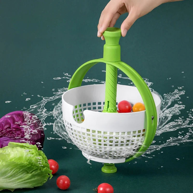 Rotating Drain Basket for Vegetables and Fruits Cleaning Salad Spinner Washing Dehydration Basket Kitchen Cool Gadgets