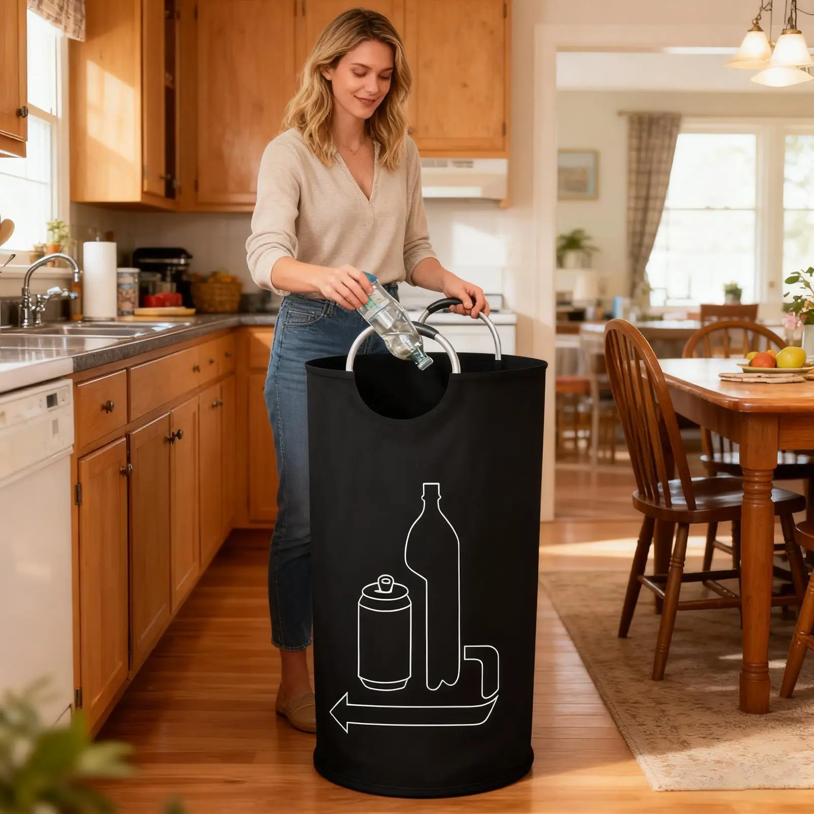 Sac de recyclage grande capacité 115L avec poignées, conteneur portable pour bouteilles, organisateur de rangement durable pour la maison et le garage