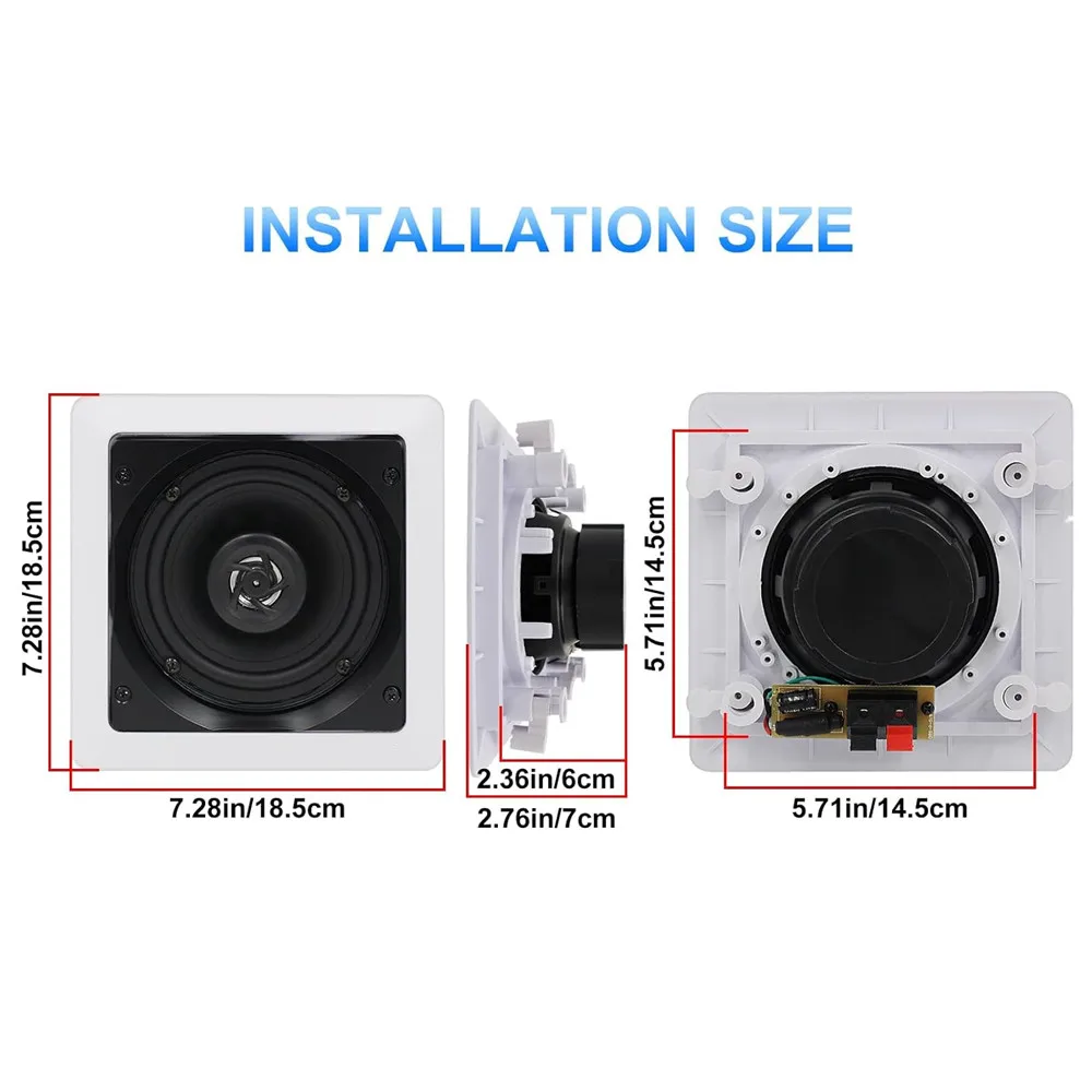 Herdio 5.25 Inch Passive Ceiling Speakers Pair 160W 2-Way In Wall Speaker Square Flush Mount Speakers For Home Theater Living