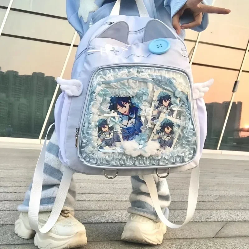 Mochila Xiuya con bonito gato para mujer, bolso Ita transparente de nailon de estilo japonés, mochilas estéticas femeninas de gran capacidad