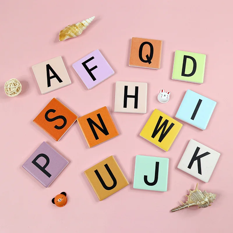 12pcs Magnetic Creative Ceramic Material Letter&Digital Stickers DIY Hand  Home Decoration Square Refrigerator Sticker