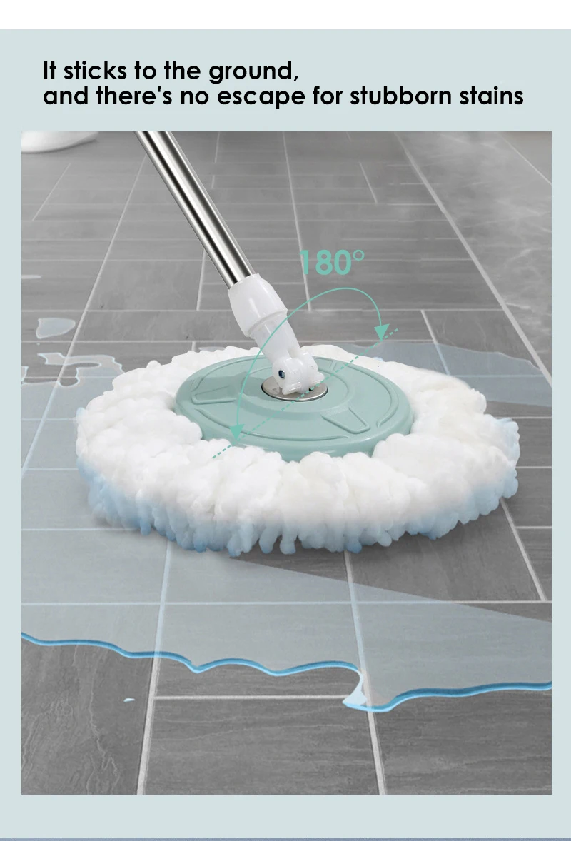 Mops Thickened Double Drive Lazy Mop Barrel Rotating Stainless Steel Swing Dry Mops Household Handwashing Mops Dry and Wet