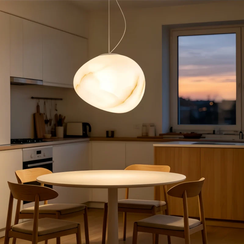 Matte Acrylic Pendant Lamp Hand Painted Faux Marble Vein Built In Warm White LED Bulb Adjustable Hanging Wire Egg Shape Modern
