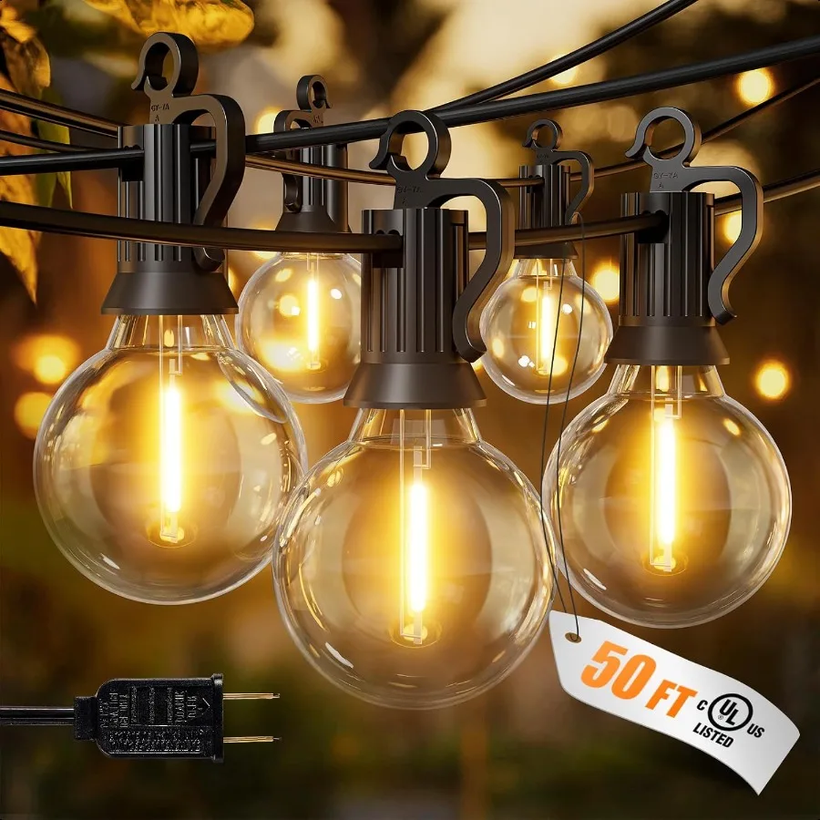 Guirlande lumineuse d'extérieur, 50 pieds, 25 ampoules G40, incassable, pour Patio, étanche IP65, variable, suspendue, Globe connecté, LED, extérieur