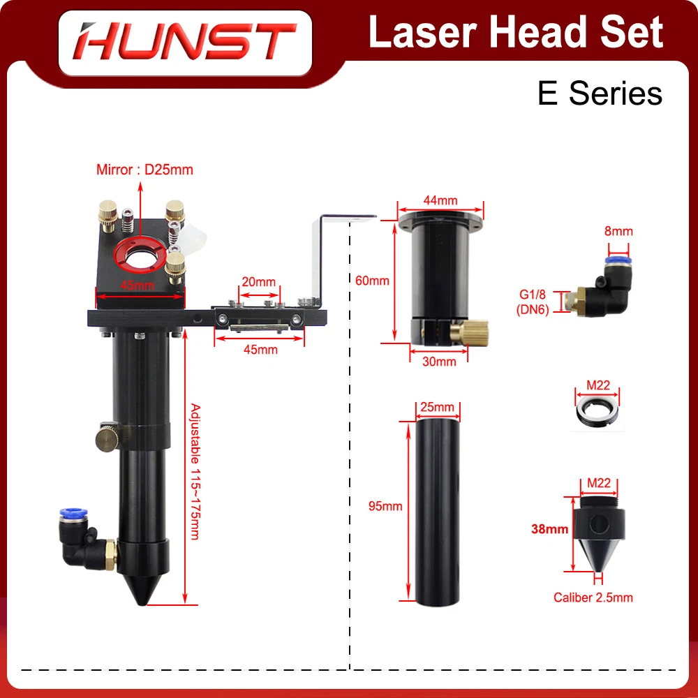 Лазерная головка CO2 серии E с линзой диаметром 20 мм, зеркалом FL50.8, 63,5 и 101,6, 25 мм для лазерного гравировального станка