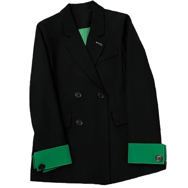 Blazer de color negro y verde para mujer, traje Formal de oficina, ropa de trabajo de negocios, abrigo de moda para niña, vestido de graduación, 1 pieza