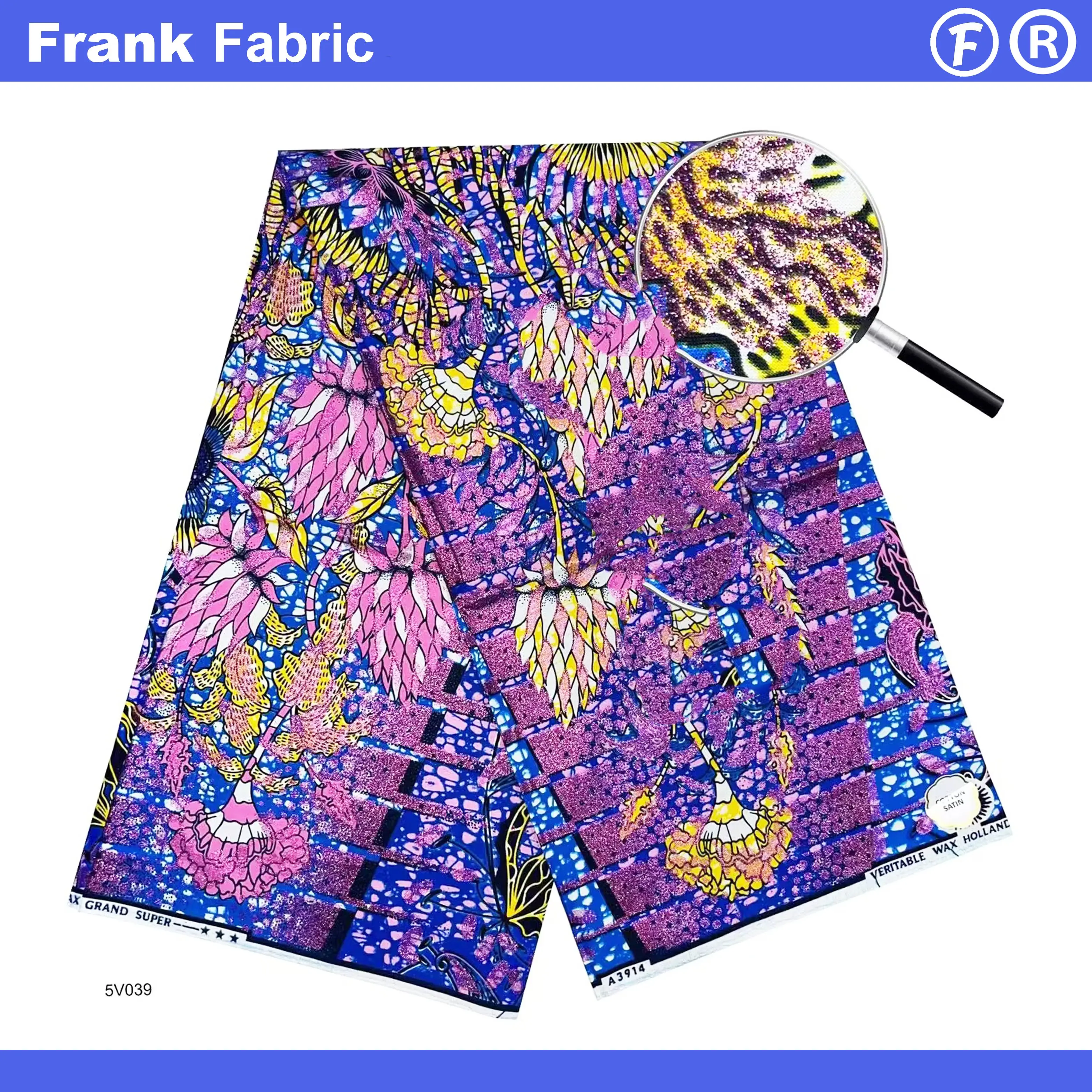 

Ткань с африканским восковым принтом Grand Super Glitter, 100 хлопок, 6 ярдов, золотистая настоящая голландская ткань Анкара, батик для шитья платьев FF2508.75