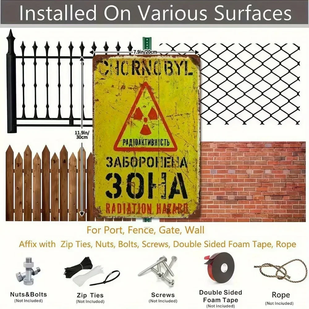 Nuclear Radiation Warning Sign - 20x30cm Durable Metal Plaque Wall Decor, Chernobyl 30th Anniversary Memorial Office Home Man