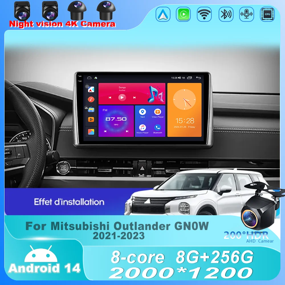 

Car Radio For Mitsubishi Outlander GN0W 2021- 2023 Android 14 Wireless Carplay Auto Player Multimedia Navigation GPS WIFI stereo