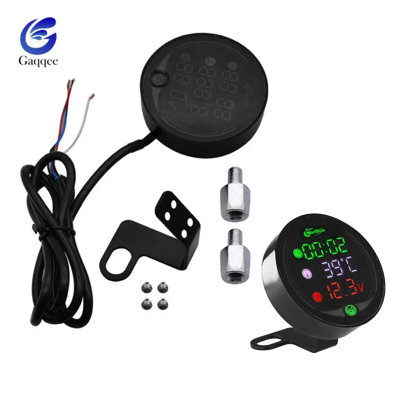 4-in-1 LED Digital Voltmeter Meter DC 9-24V Wide Voltage Temperature Tester Motorcycle Vehicle Visual Thermometer