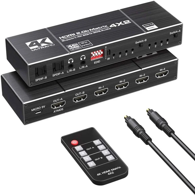 Go! 4K60Hz HDMI-compatible To Matrix 4x2 Switch Splitter Support HDCP 2.2 IR Remote Control Switch 4x2 Spdif 4K 4x2 Matrix