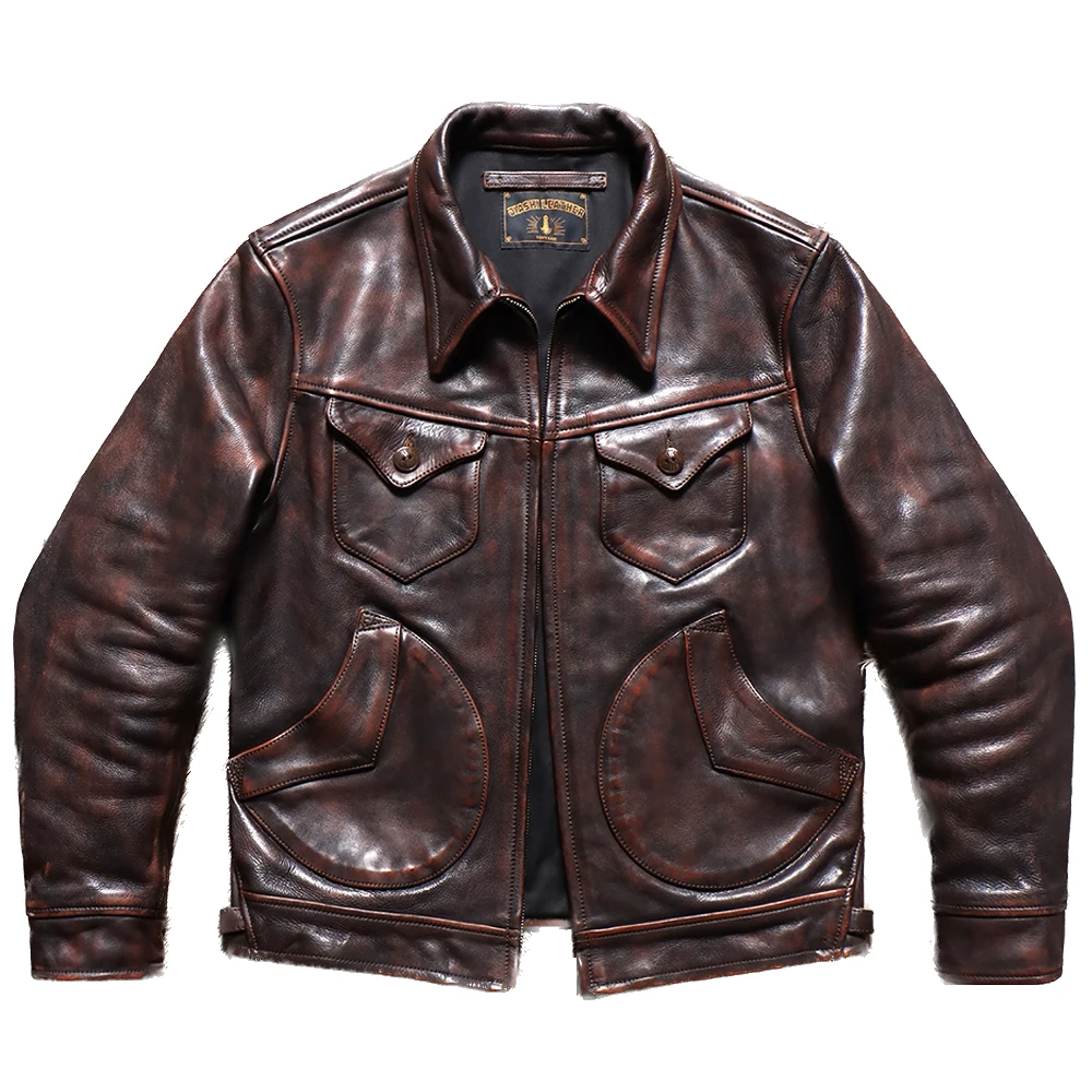 

Brand Farmer's Men's Cowhide Leather Jacket American Retro Big Pocket Mendoza Coats Cow Leather Plus Size 6XL Topcoats Outdoor