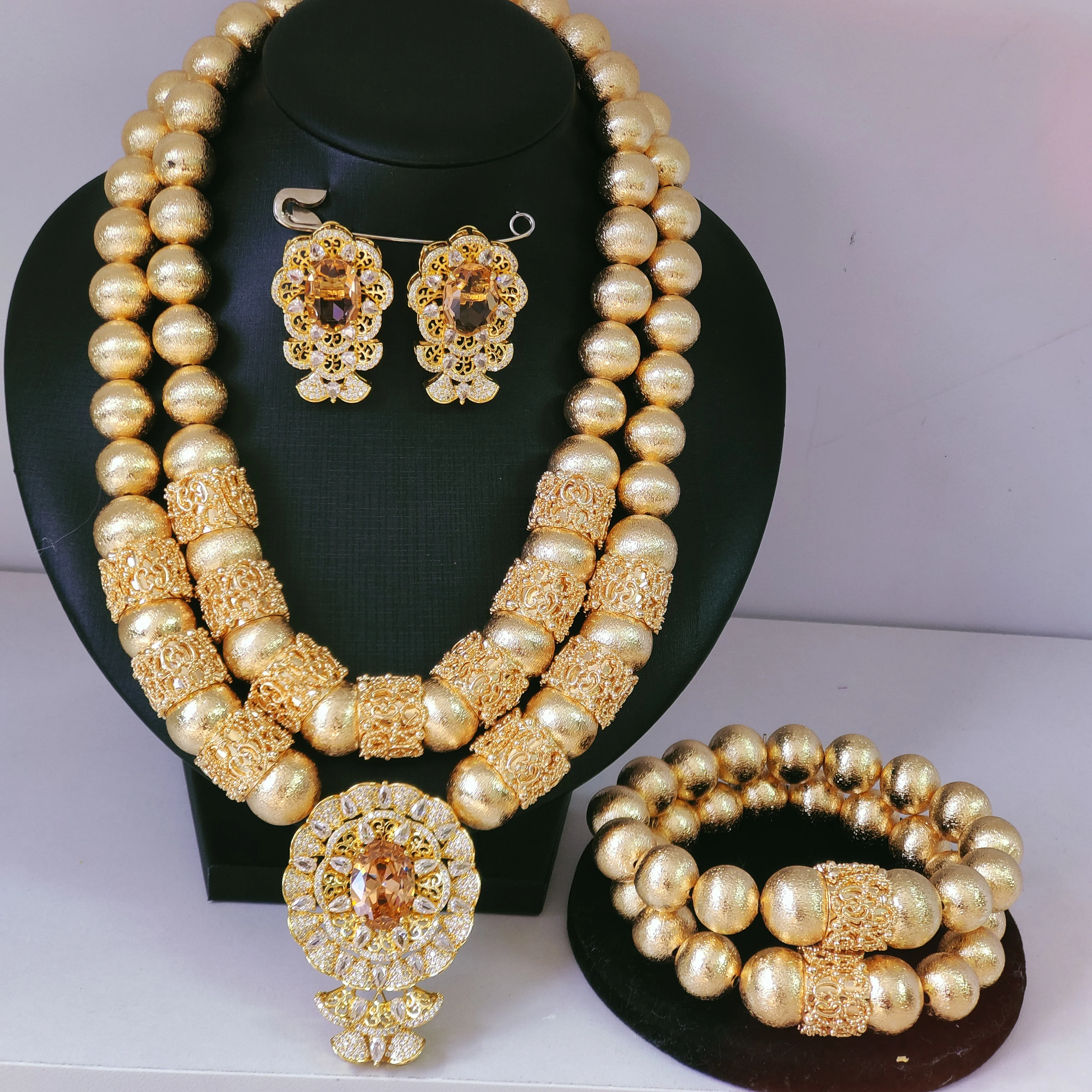 Dubai African Nigeria Fashion Gold Jewelry Set Igbo Traditional Wedding Jewellery