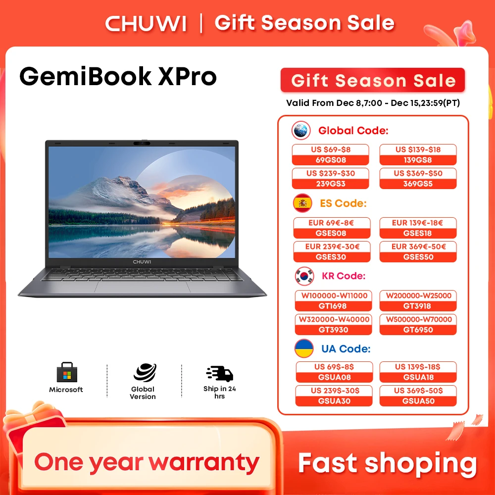 CHUWI GemiBook XPro Laptop 8GB LPDDR5 256GB SSD Intel N100 UHD Graphics dla 12. generacji 14.1\'\' FHD 1920*1080 Windows 11 Laptopy