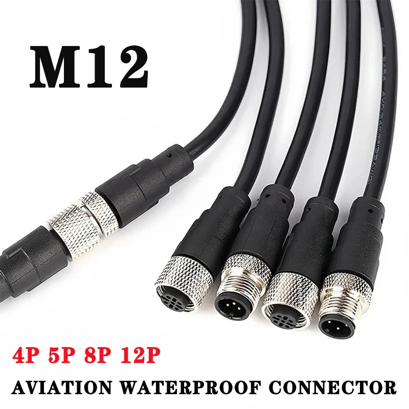 2Meters M12 sensor connector waterproof cable plug Male&Female 4 5 8 12Pin PVC Integrated injection molding M12 connectors