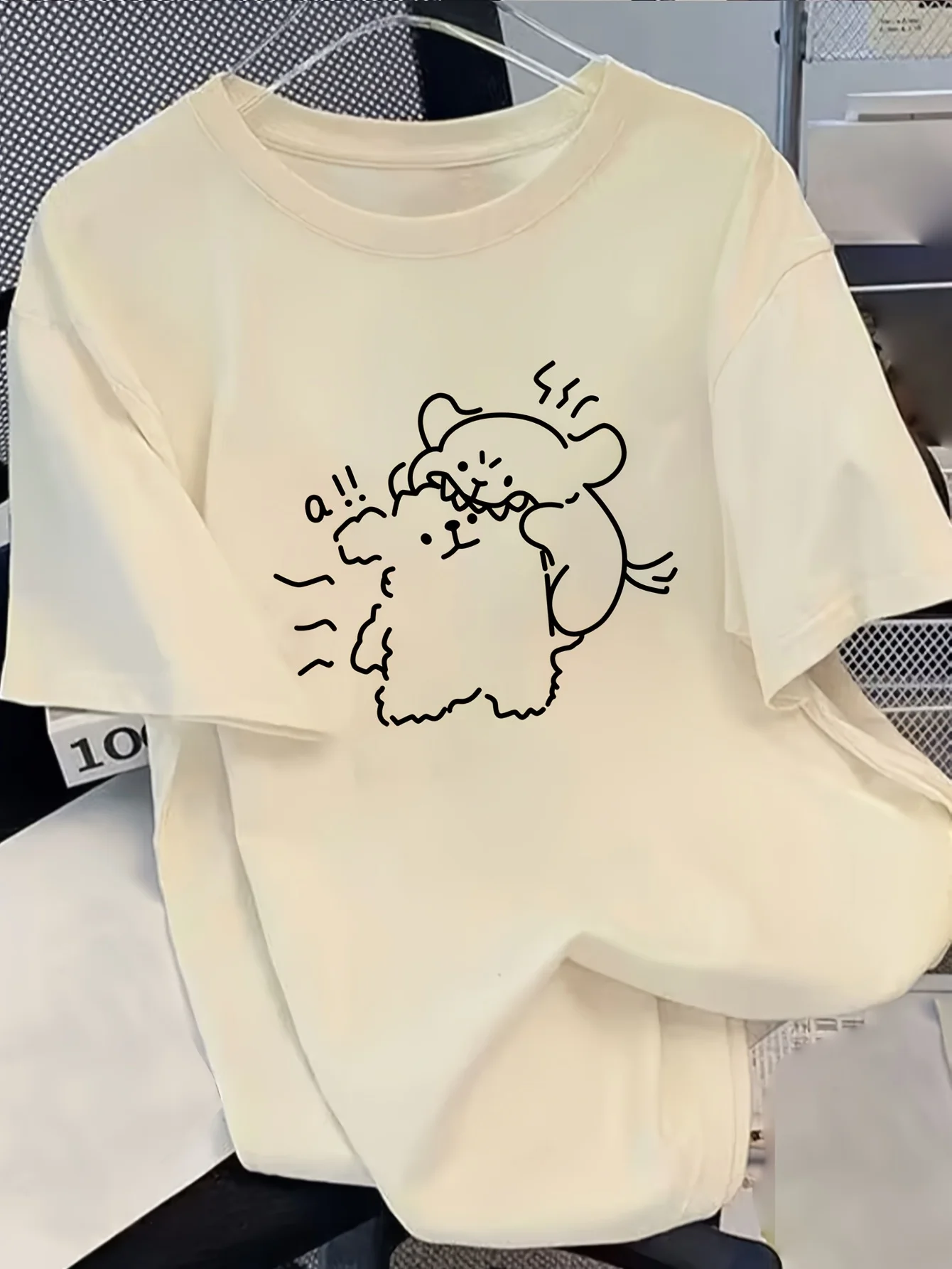 Women's 2025 Summer New Release Cute Pomeranian Dog Print Pure Fit Sleeve Round Neck Casual with Cartoon Graphic