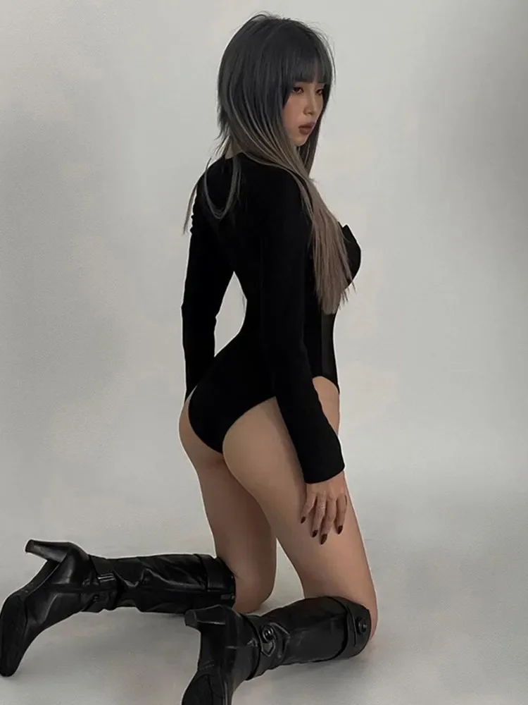 2023 New Long Sleeve Corset Sexy Bodysuit Women Mesh See Through Casual Autumn Bodysuit Slim Bodycon Fashion Aesthetic Rompers