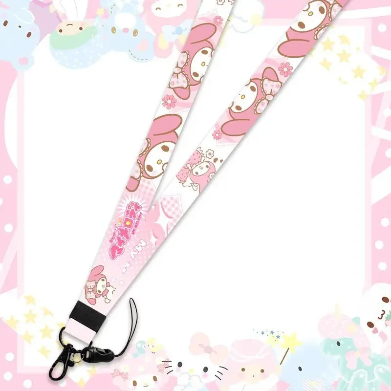 Sanrio Neck Strap Sling com USB, Neck Lanyards, Neckband Anime, Key Lanyards, ID Card, Telefone de Fitness, Hello Kitty, Laço