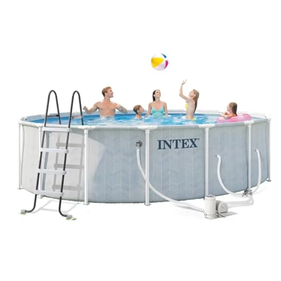 26745EP 16Feet X 48in Chevron Prism Frame Premium Above Ground Swimming Pool Set with 1500 GPH Filter Pump, Removable Ladder, G