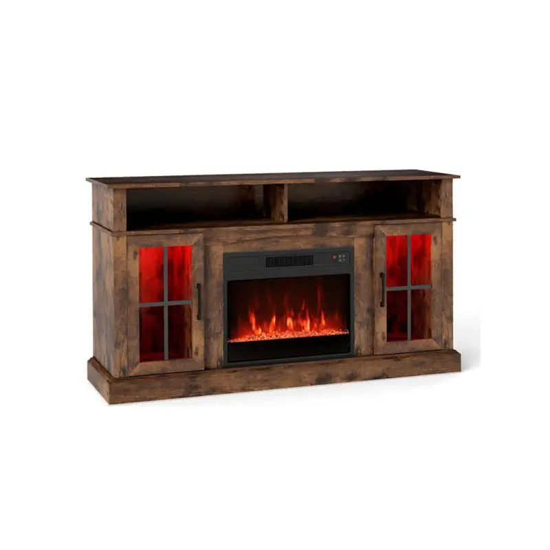 حامل تلفزيون مقاس 58 بوصة مزود بمدفأة RGB - تطبيق ذكي وجهاز تحكم عن بعد، سخان 4777 وحدة حرارية بريطانية (62 ° F إلى 82 ° F) - تصميم بني ريفي #1